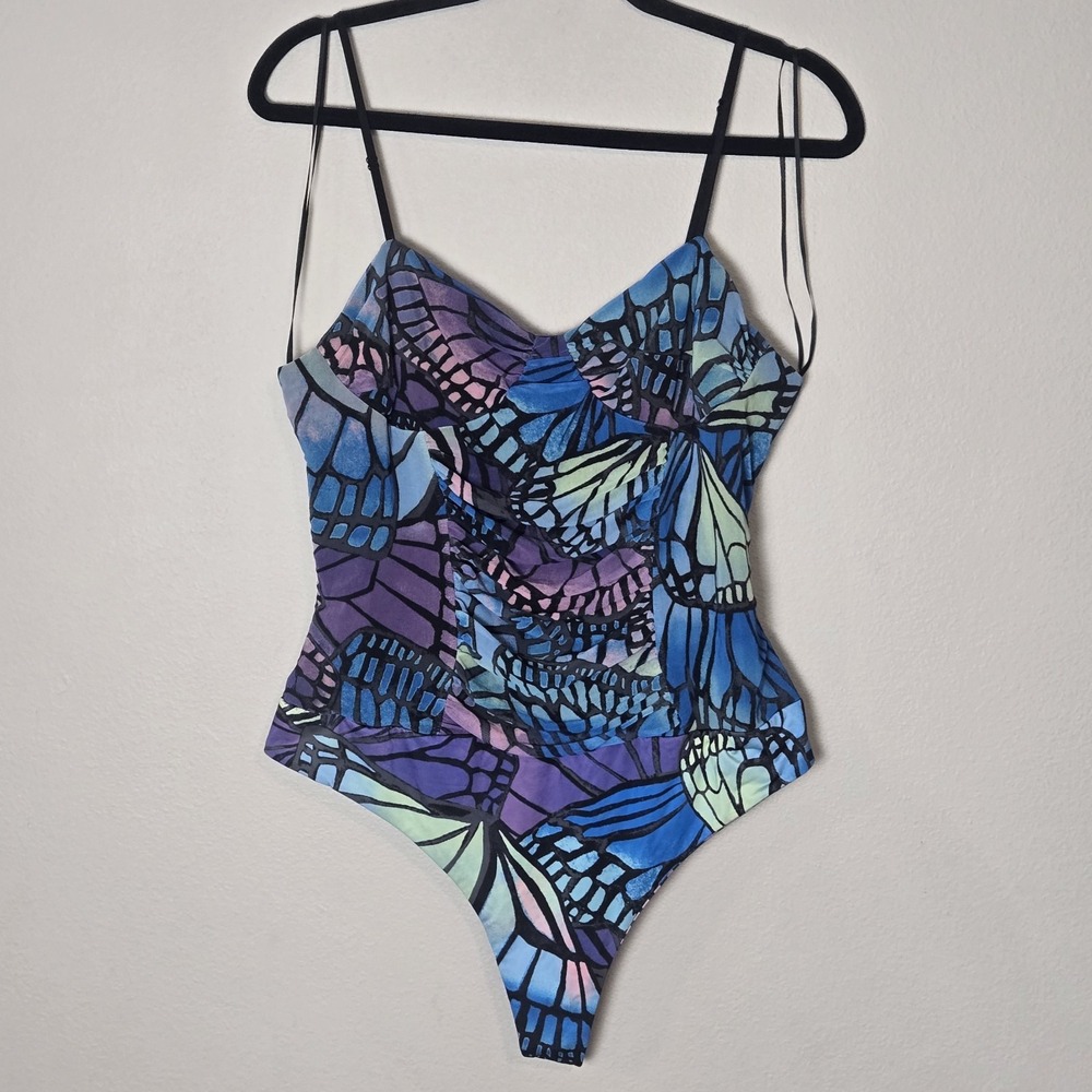 AFRM Sz XL Spagetti Strap Mesh Butterfly Bodysuit Fully Lined Costume Statement